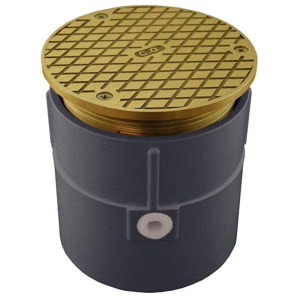 Jones Stephens 4in. PVC Over Pipe Fit Base Cleanout with 4in. Metal Spud and 5in. Polished Brass Cover C60092 - main